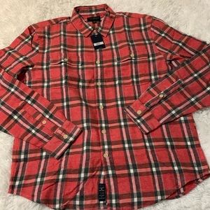 Mens size Large Lucky Brand Red Plaid Flannel Shirt NWT